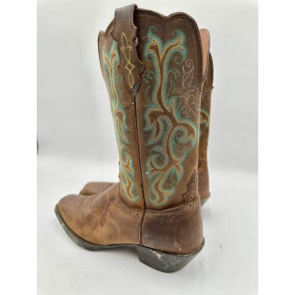Justin Boots Brown and Teal Heeled Boots - Picture 4 of 8